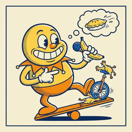 PunchlineForge mascot demonstrating