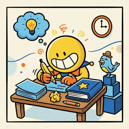 PunchlineForge mascot working
